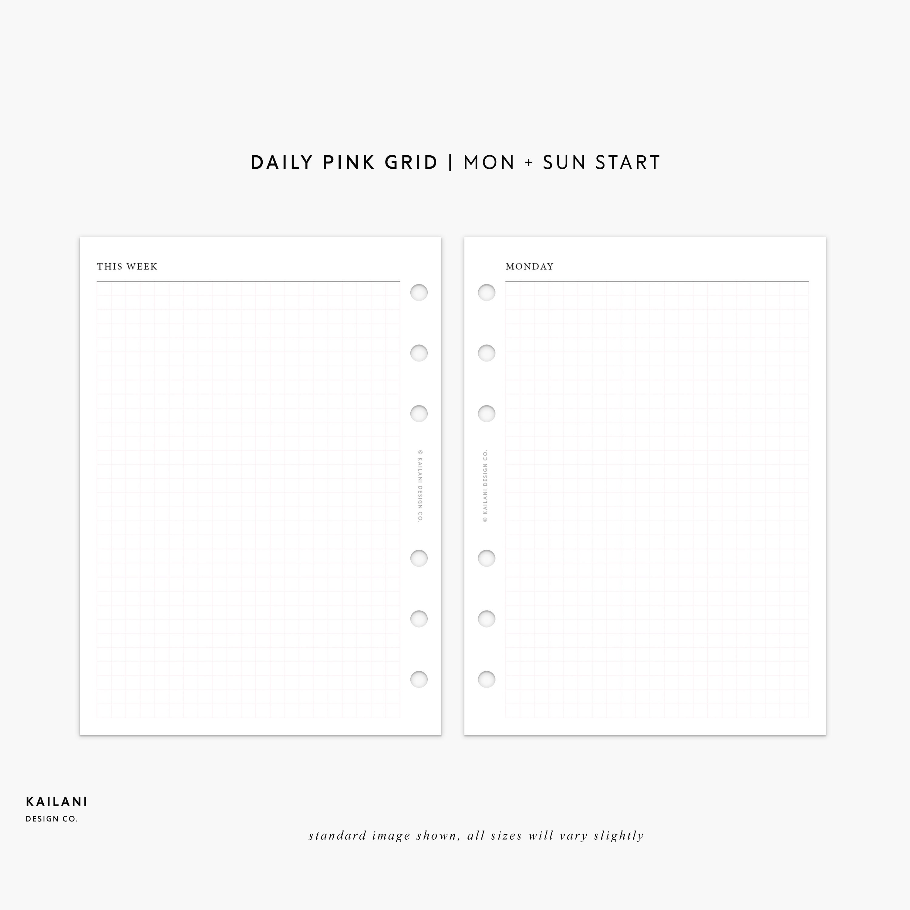 A6 Daily Planner Insert, Pink Grid, Day per Page (digital Download) - Etsy