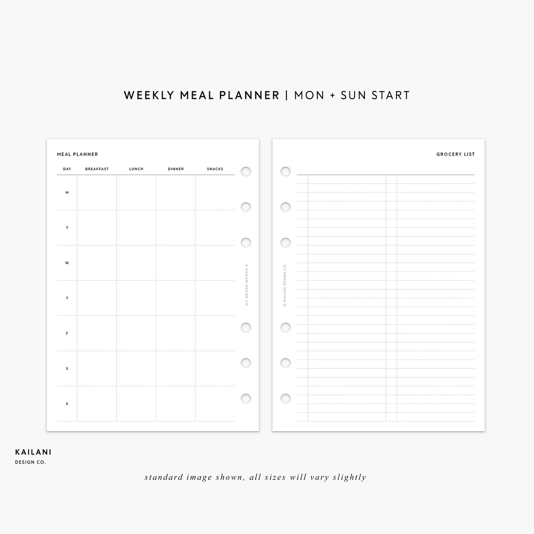 A5 Meal Planner, Groceries Planner, Weekly Meal Planner, Grocery List ...