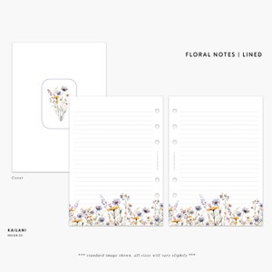 May include: A set of lined paper with a floral border. The cover features a single bouquet of wildflowers in a light blue square.