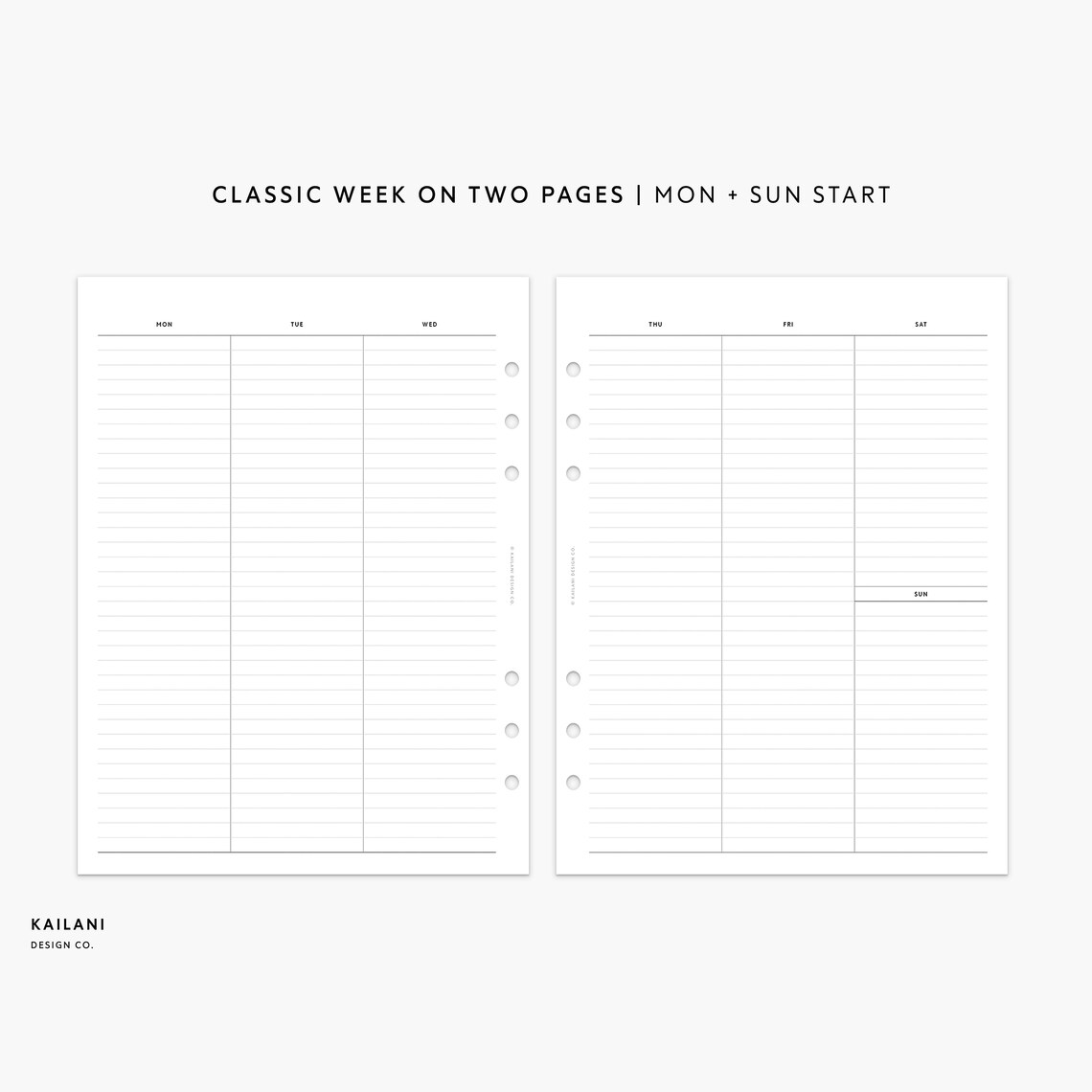 A5 Wide Undated Weekly Planner Inserts Week on Two Pages - Etsy