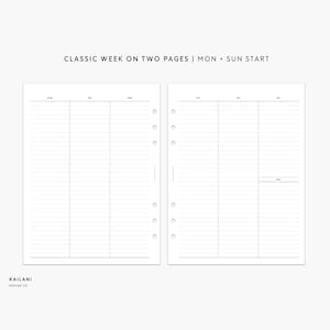 A5 Wide Undated Weekly Planner Inserts, Week on Two Pages, WO2P, Printable Weekly Planner, Undated Weekly, A5 Wide Insert, A5 WIDE LINED
