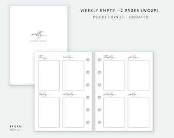 Pocket Rings Weekly Planner Inserts, Minimalist Undated (PDF Pattern)