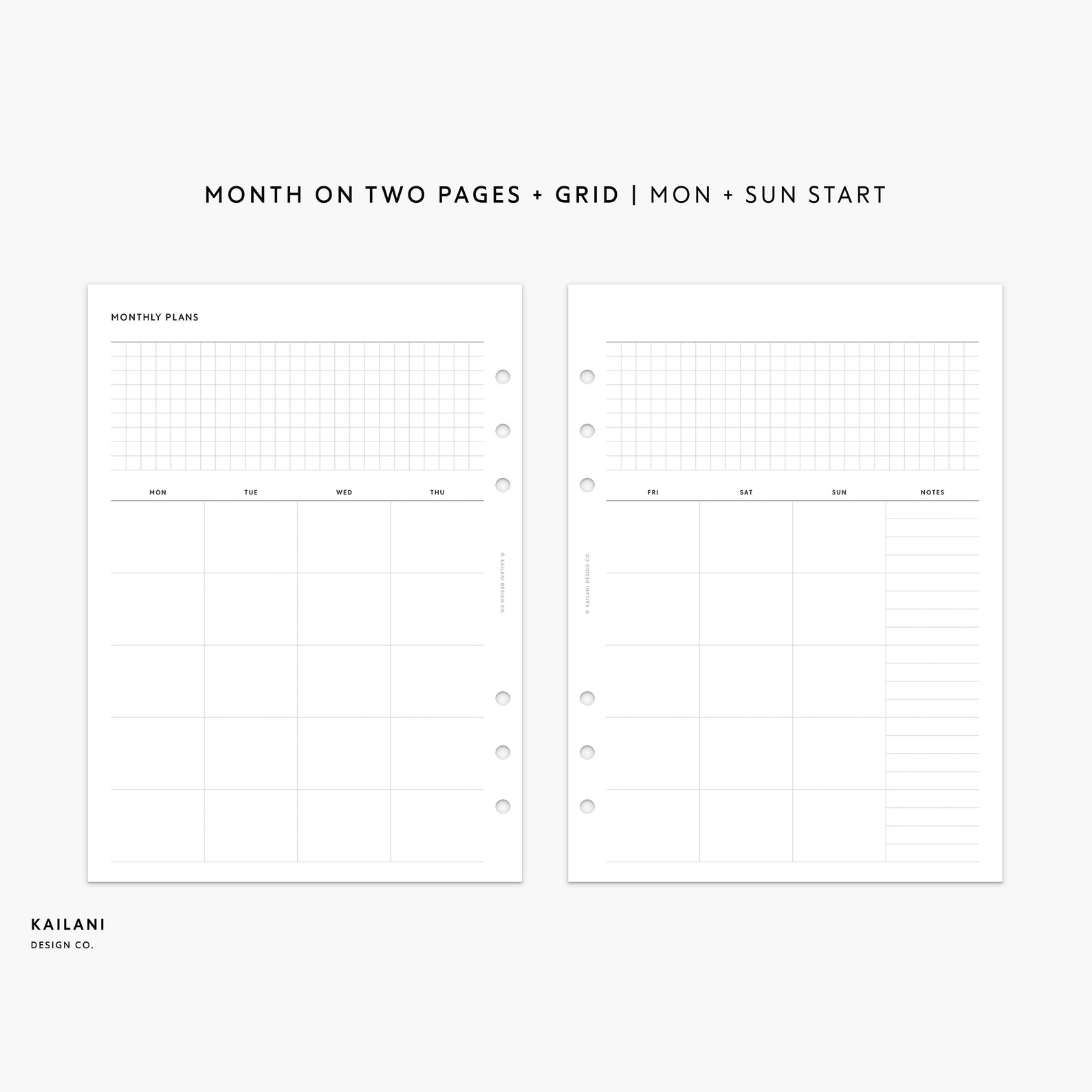 A5 Monthly Planner Printable Insert, UNDATED Month on Two Pages ...