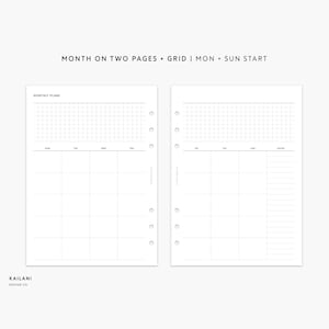 A5 Monthly Planner Printable Insert, UNDATED Month on Two Pages Printable, Printable Monthly Planner Inserts, A5 Planner Printable Monthly