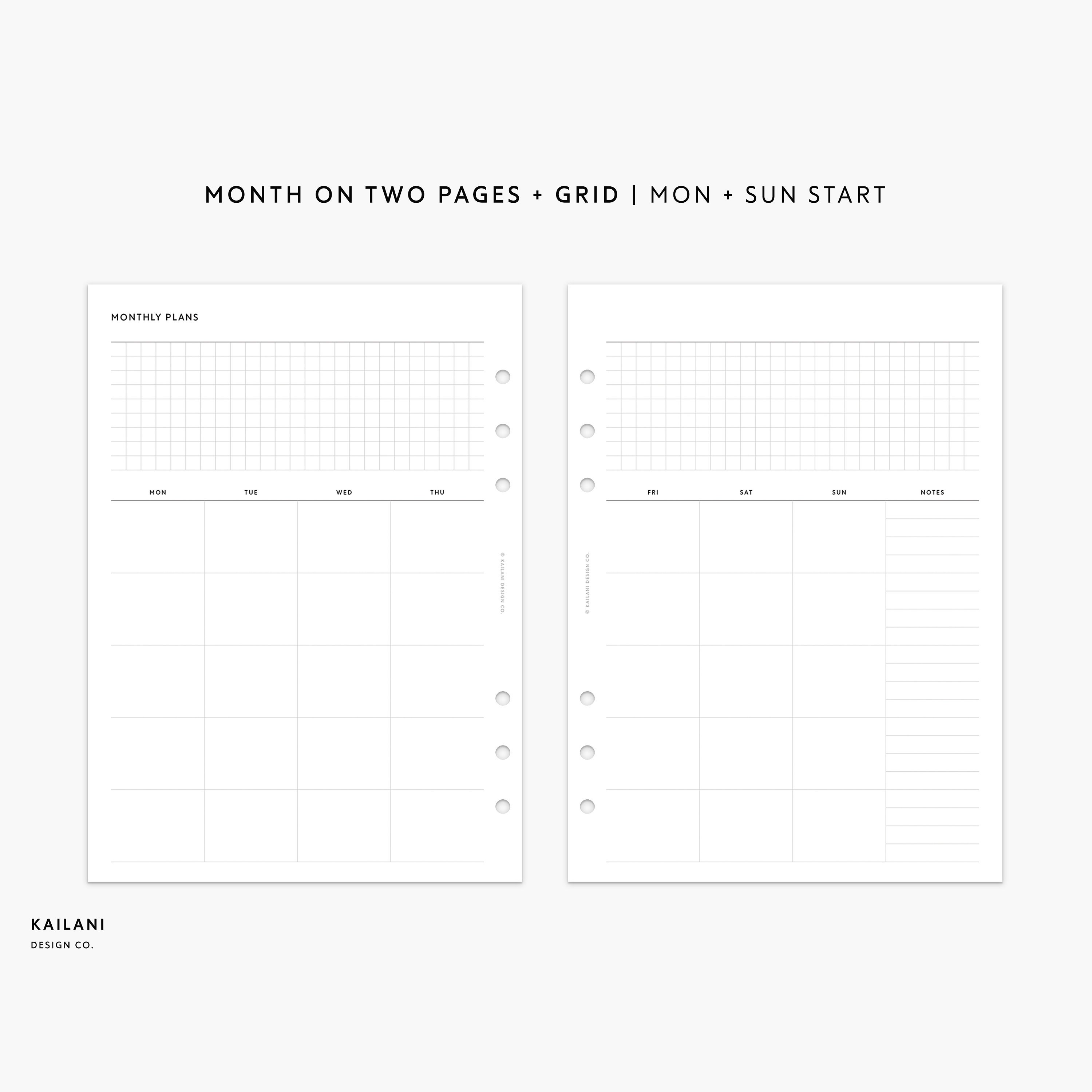 A5 Monthly Planner Printable Insert, UNDATED Month on Two Pages ...