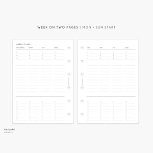 Pocket Rings Inserts, Week on Two Pages, WO2P, Undated Weekly, Weekly Agenda, Printable Weekly Planner, Minimalist, Pocket Inserts Printable