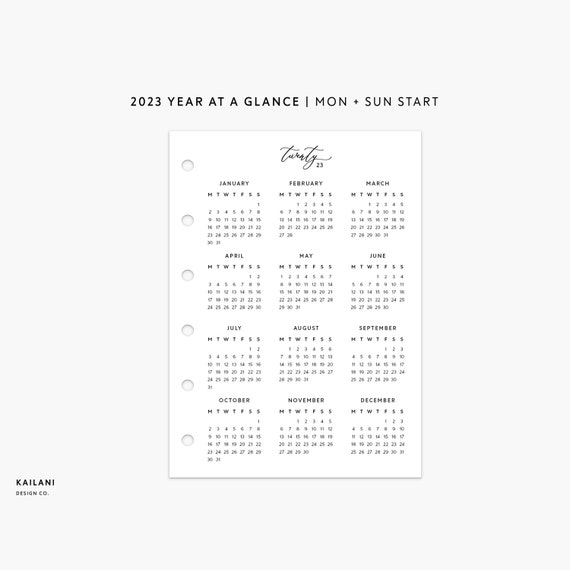 Pocket Insert 2023 Calendar 2023 Year at A Glance Year on 1 - Etsy