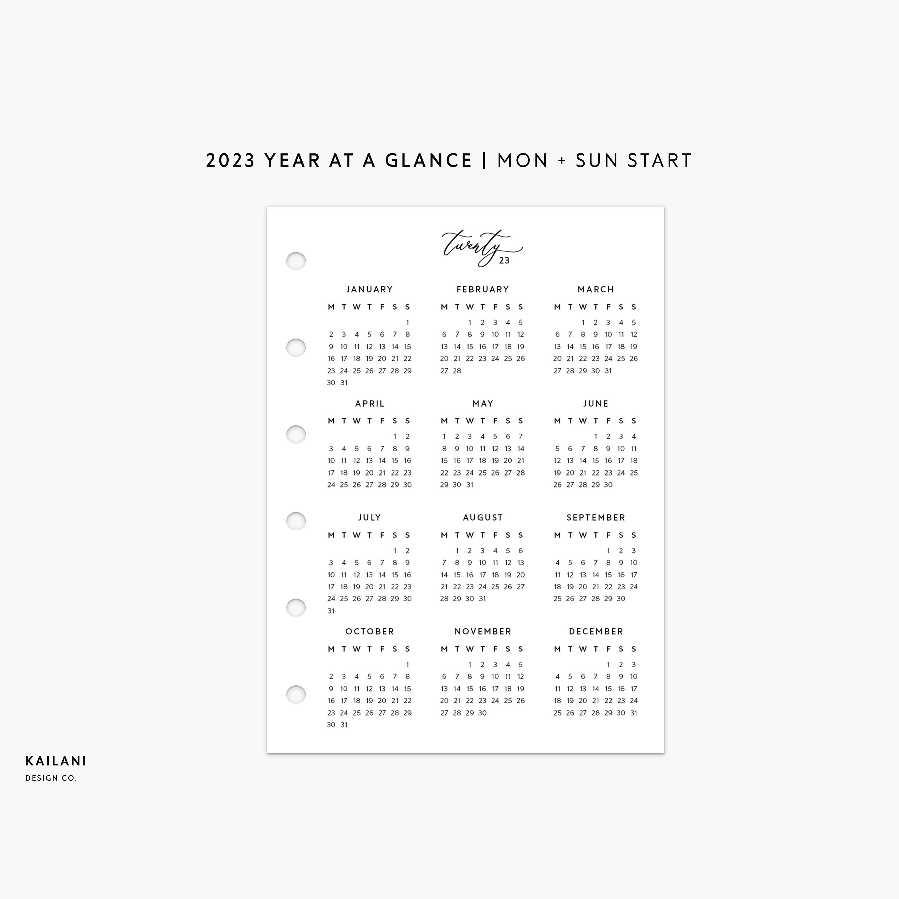 Pocket Insert 2023 Calendar 2023 Year at A Glance Year on 1 - Etsy Norway