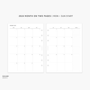 B6 2024 Monthly Insert Printable, 2024 Dated Insert, Month on Two Pages ...
