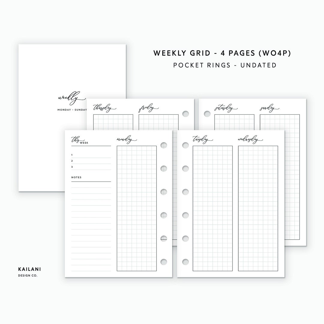 Pocket Rings Inserts, Weekly Planner Inserts, Weekly Agenda, Printable ...