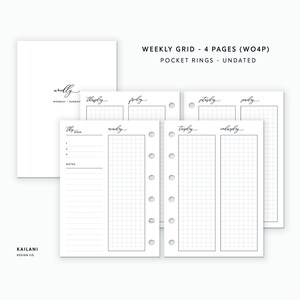 Pocket Rings Inserts, Weekly Planner Inserts, Weekly Agenda, Printable Weekly Planner, Undated Weekly, Minimalist, Pocket Inserts Printable