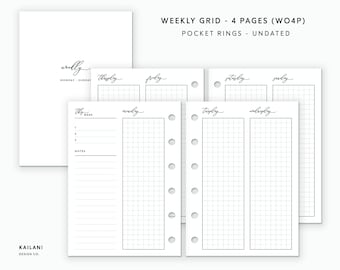 Pocket Rings Weekly Planner Inserts, Undated Grid (Digital Download)