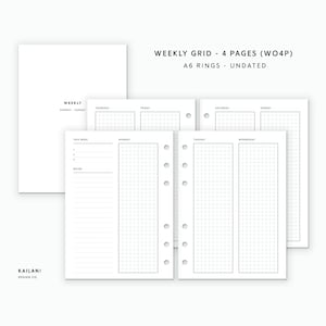 A6 Weekly Planner Inserts, Erin Condren Inserts, Weekly Agenda, Printable Weekly Planner, Instant Download, Undated Weekly, A6 Inserts