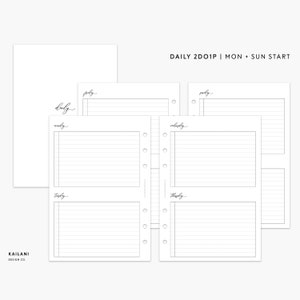 Personal Wide Daily Planner Inserts, Daily To Do Inserts, Daily Agenda, Weekly Printable, Undated Daily, 2 Days on 1 Page