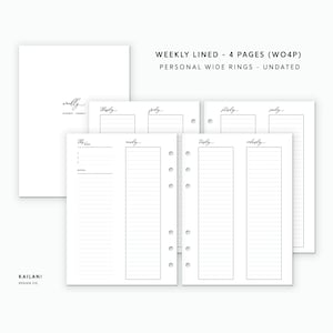 Personal Wide Weekly Planner Inserts, Erin Condren Inserts, Weekly Agenda, Weekly Planner Printable, Week on 4 Pages, Undated Weekly
