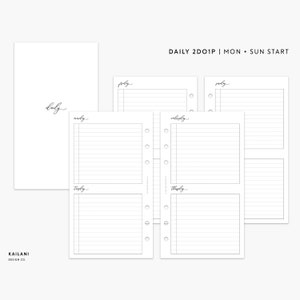 Personal Inserts Printable, Daily Insert, 2 Days on 1 Page, Personal Rings, Week on 4 Pages, Daily To Do, Daily Agenda, Undated, LV MM