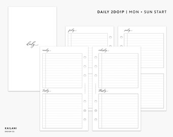 Personal Inserts Printable, Daily Insert, 2 Days on 1 Page, Personal Rings, Week on 4 Pages, Daily To Do, Daily Agenda, Undated, LV MM