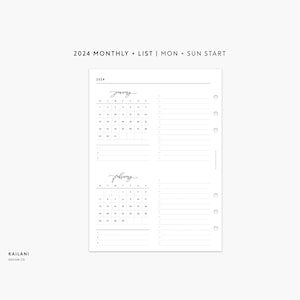 2024 A5 Monthly Planner Printable Insert, Two Months on One Page Printable, A5 2024 Calendar, A5 Planner Printable Monthly