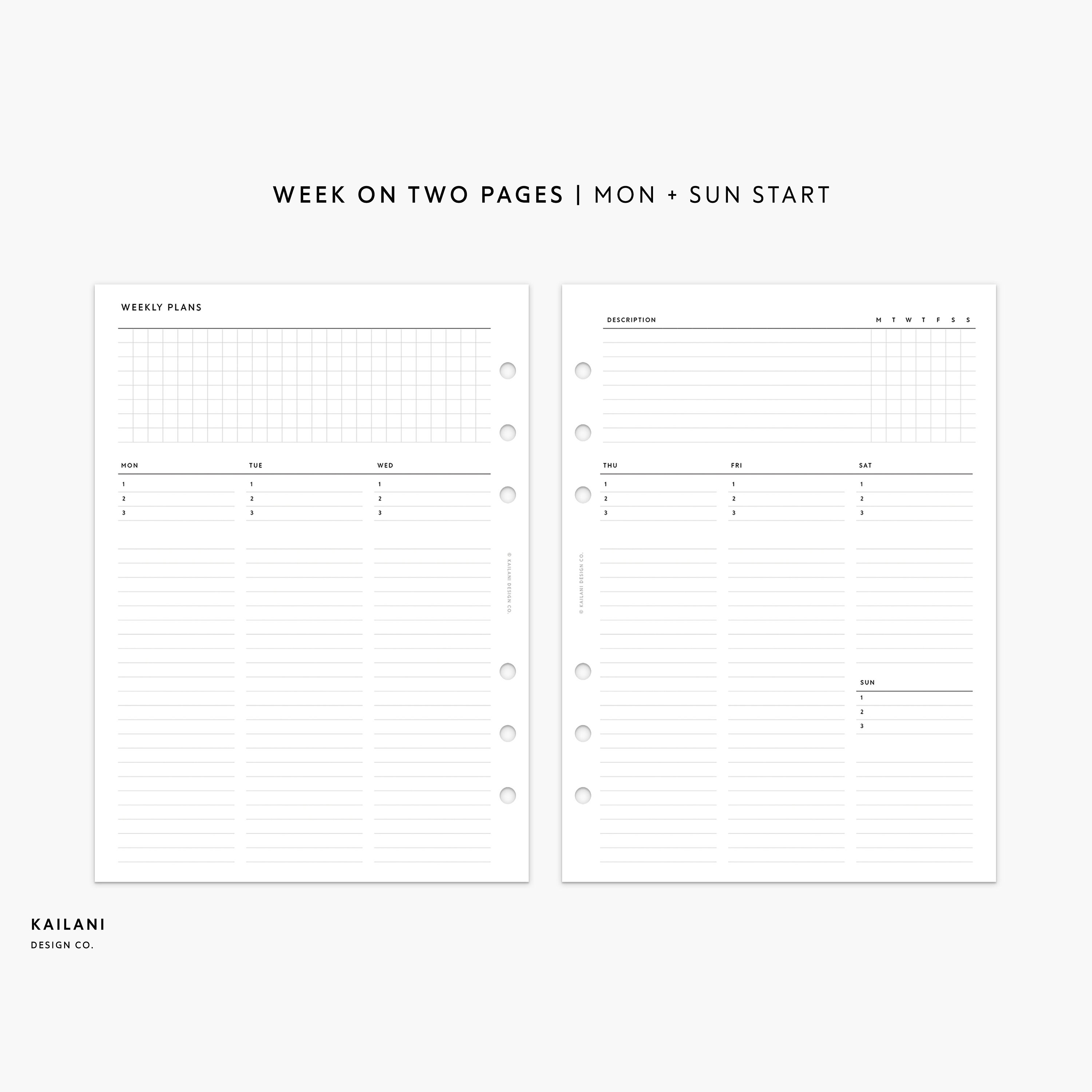 A5 Undated Weekly Planner Inserts, Week on Two Pages (PDF Printable) - Etsy
