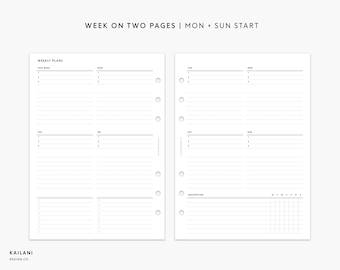 Agenda hebdomadaire non daté A5, semaine sur deux pages (patron PDF)
