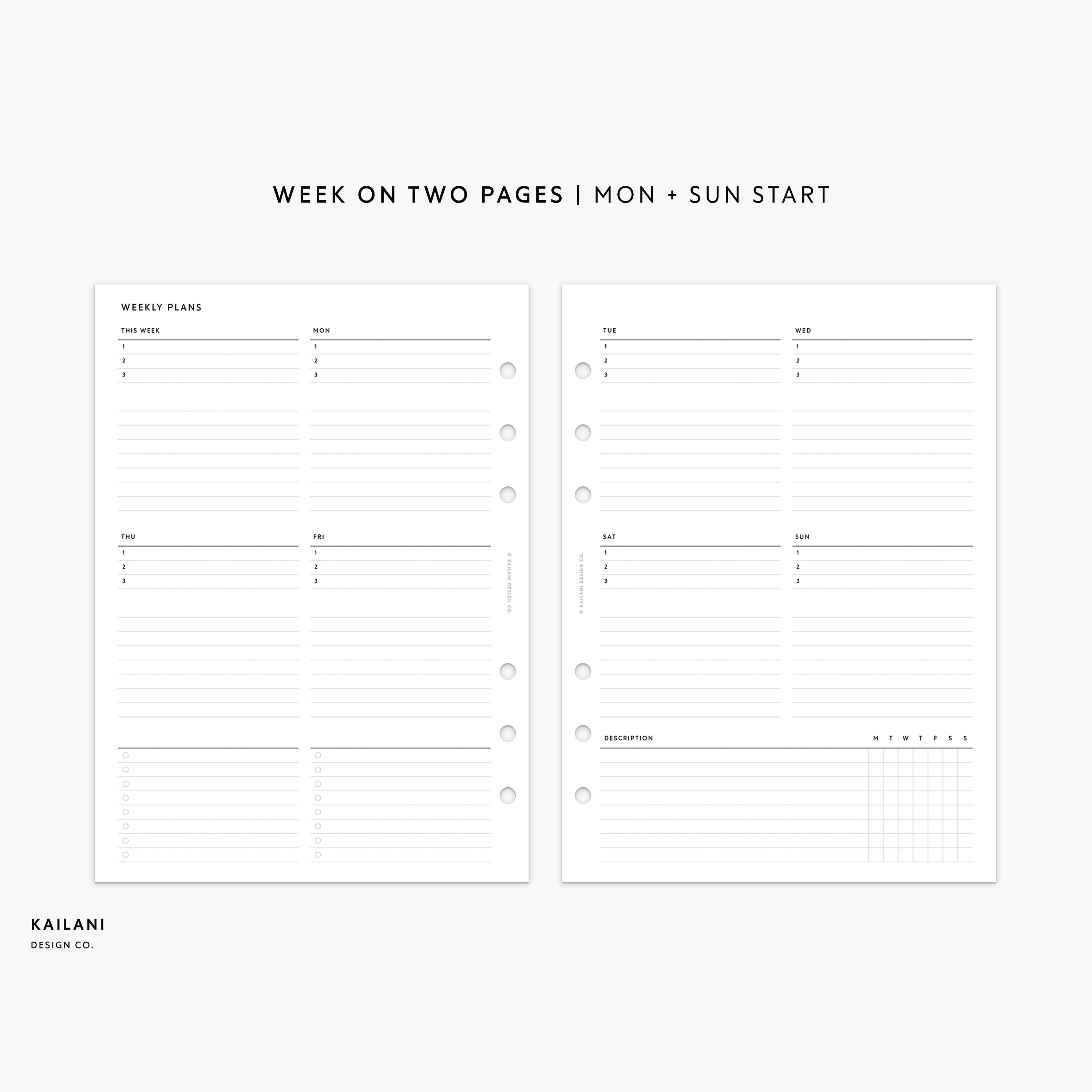 A5 Undated Weekly Planner Printable Planner Inserts Week on | Etsy