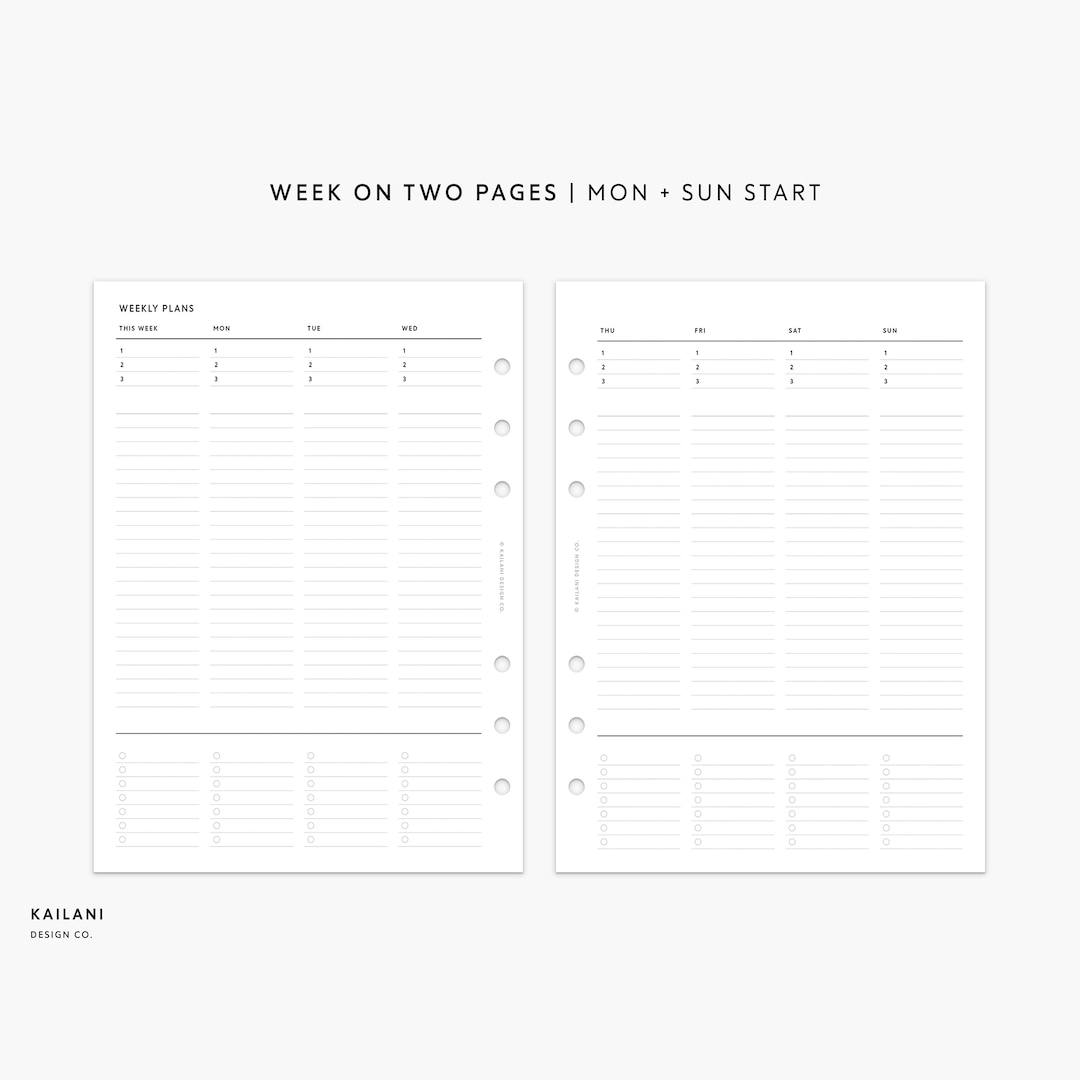 B6 Rings Undated Weekly Planner Inserts, Week on Two Pages (PDF Pattern ...