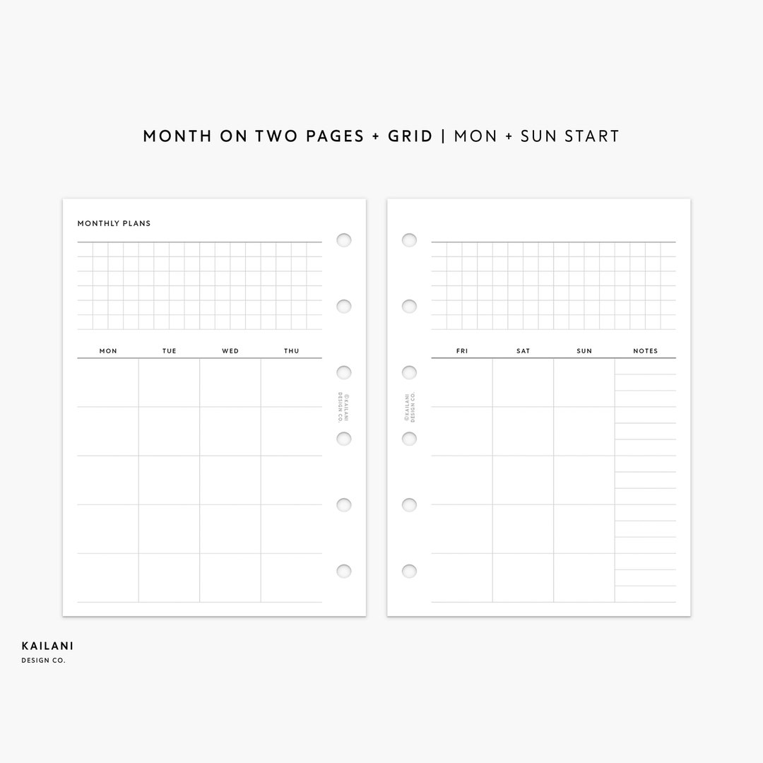 Pocket UNDATED Monthly Planner Printable, Undated Monthly, Month on Two ...
