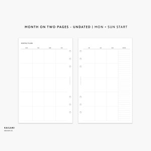 Half Letter Monthly Planner Printable Insert, Month on Two Pages Printable, Printable Monthly Planner Inserts, Half Letter Monthly UNDATED