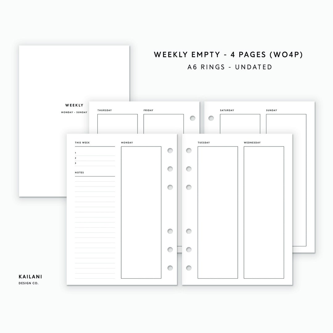 A6 Weekly Planner Inserts, Undated Printable Agenda (digital Download ...