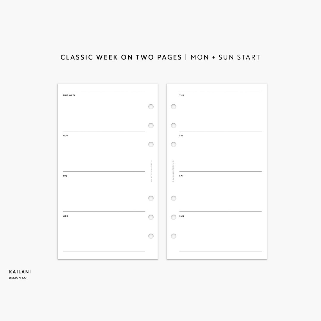 UNDATED Personal Weekly Planner Inserts, Personal Week on Two Pages ...