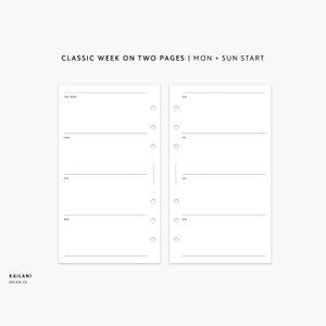 UNDATED Personal Weekly Planner Inserts, Personal Week on Two Pages, Personal Filofax, Personal Rings printable