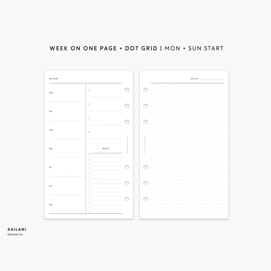 Undated Weekly Planner Inserts, Week on One/two Pages (printable PDF ...