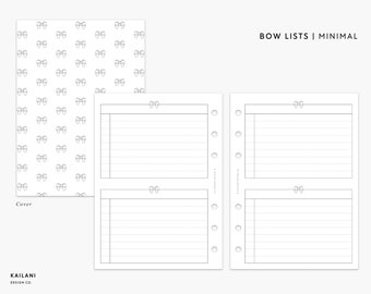 A5 INBOX and LIST Inserts, Minimal Design, Tasks, PRINTABLE, Bow Insert