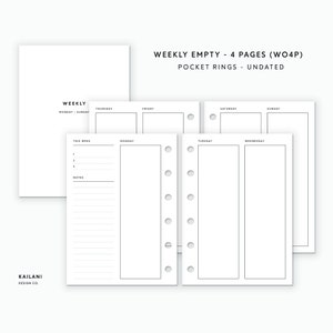 Pocket Rings Inserts, Weekly Planner Inserts, Weekly Agenda, Printable Weekly Planner, Undated Weekly, Minimalist, Pocket Inserts Printable