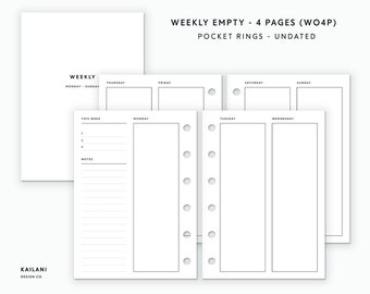 Pocket Rings Weekly Planner Inserts, Undated, Minimalist (PDF Pattern)