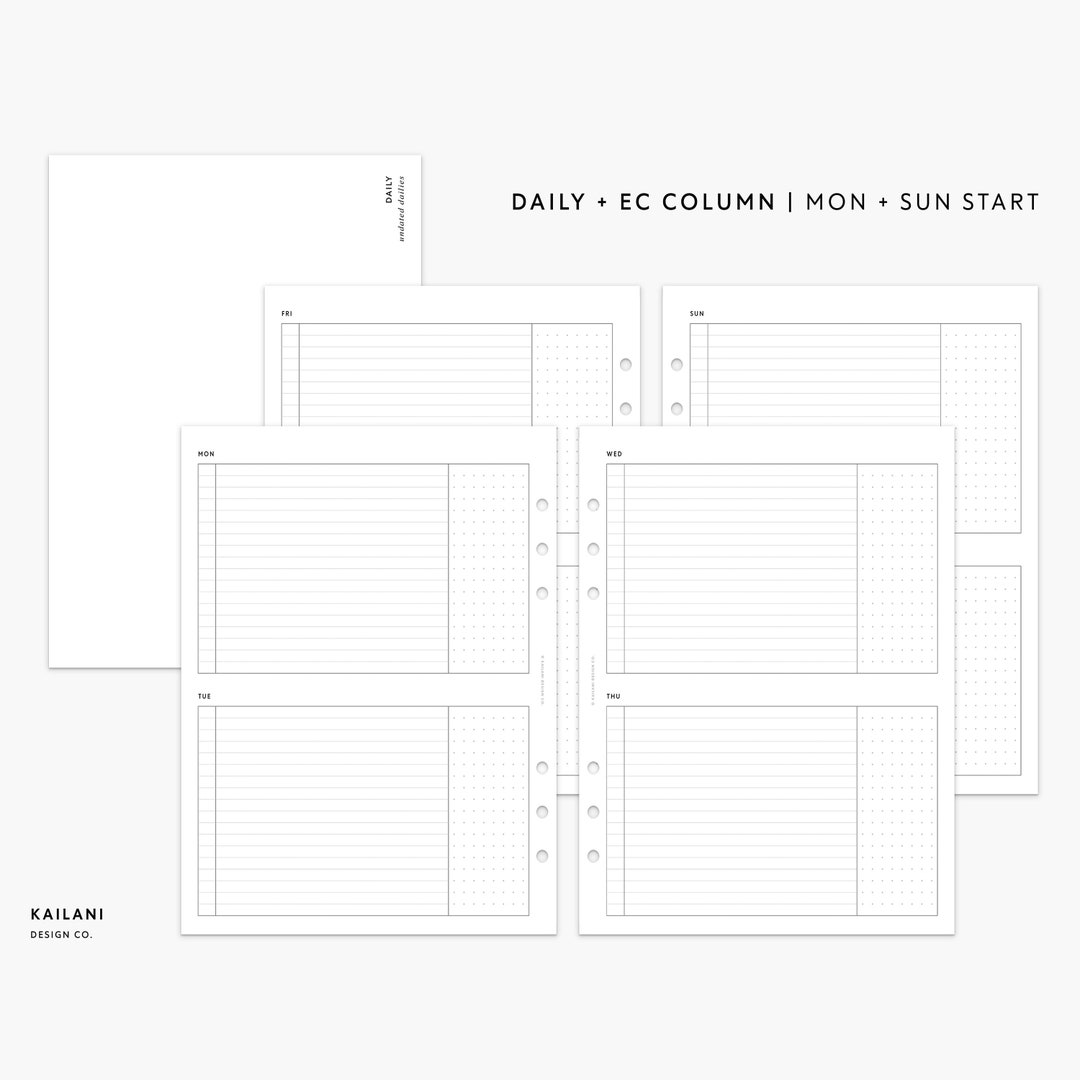 B6 Rings Daily Planner Inserts, Erin Condren Inserts, 2 Days on 1 Page ...