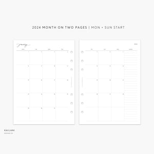B6 2024 Monthly Insert Printable, 2024 Dated Insert, Month on Two Pages ...