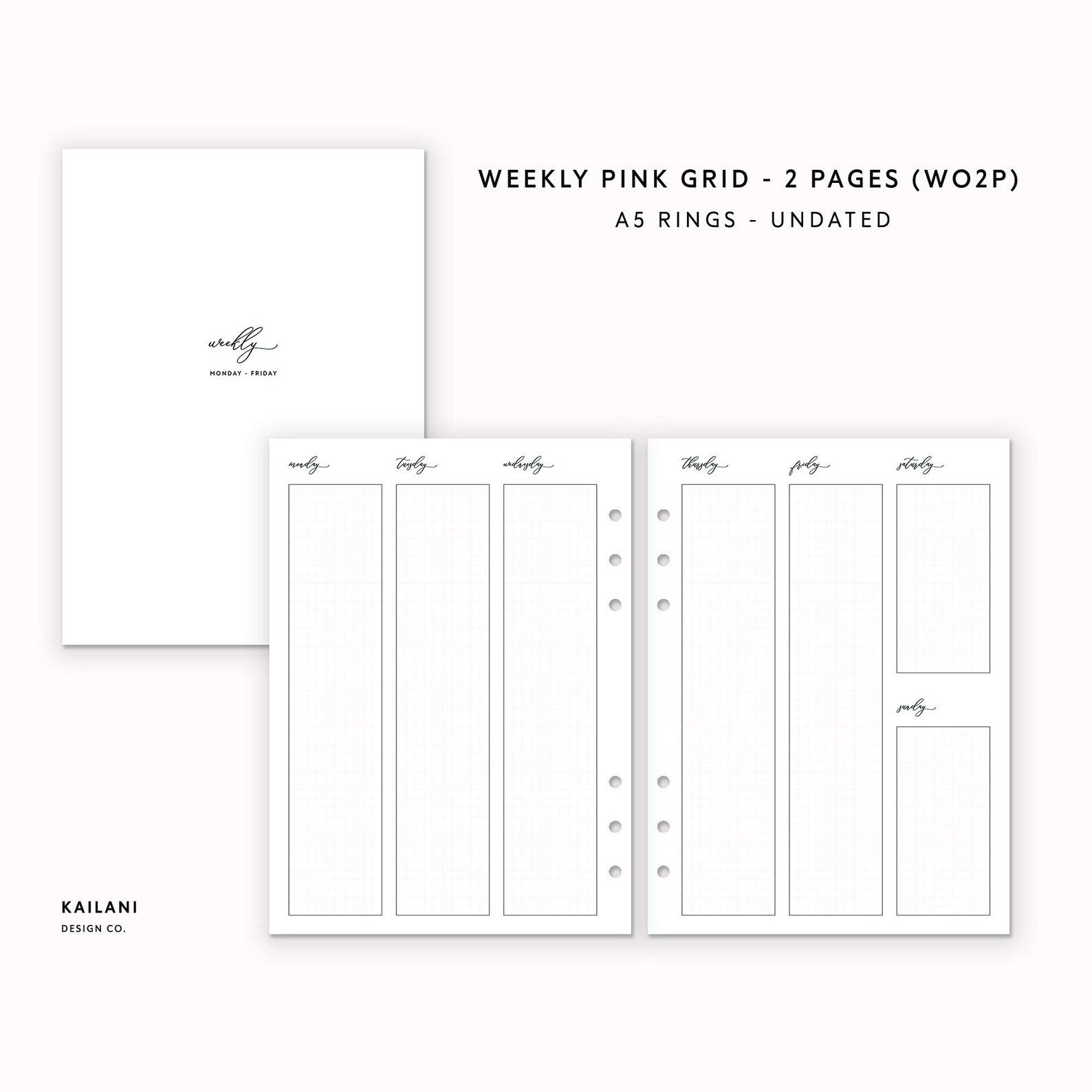 A5 Weekly Planner Inserts, Erin Condren Inserts, Week on Two Pages ...