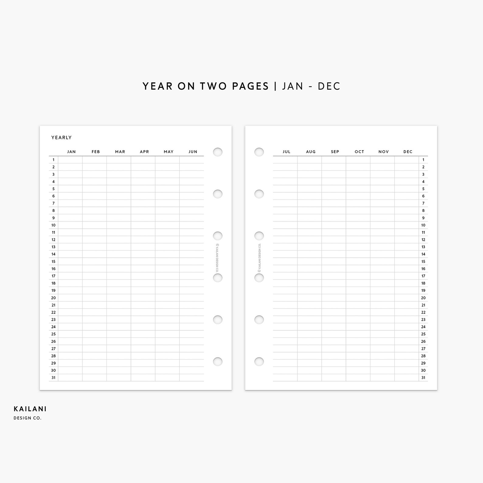 Pocket Year At A Glance Year on 2 Pages Undated Yearly | Etsy