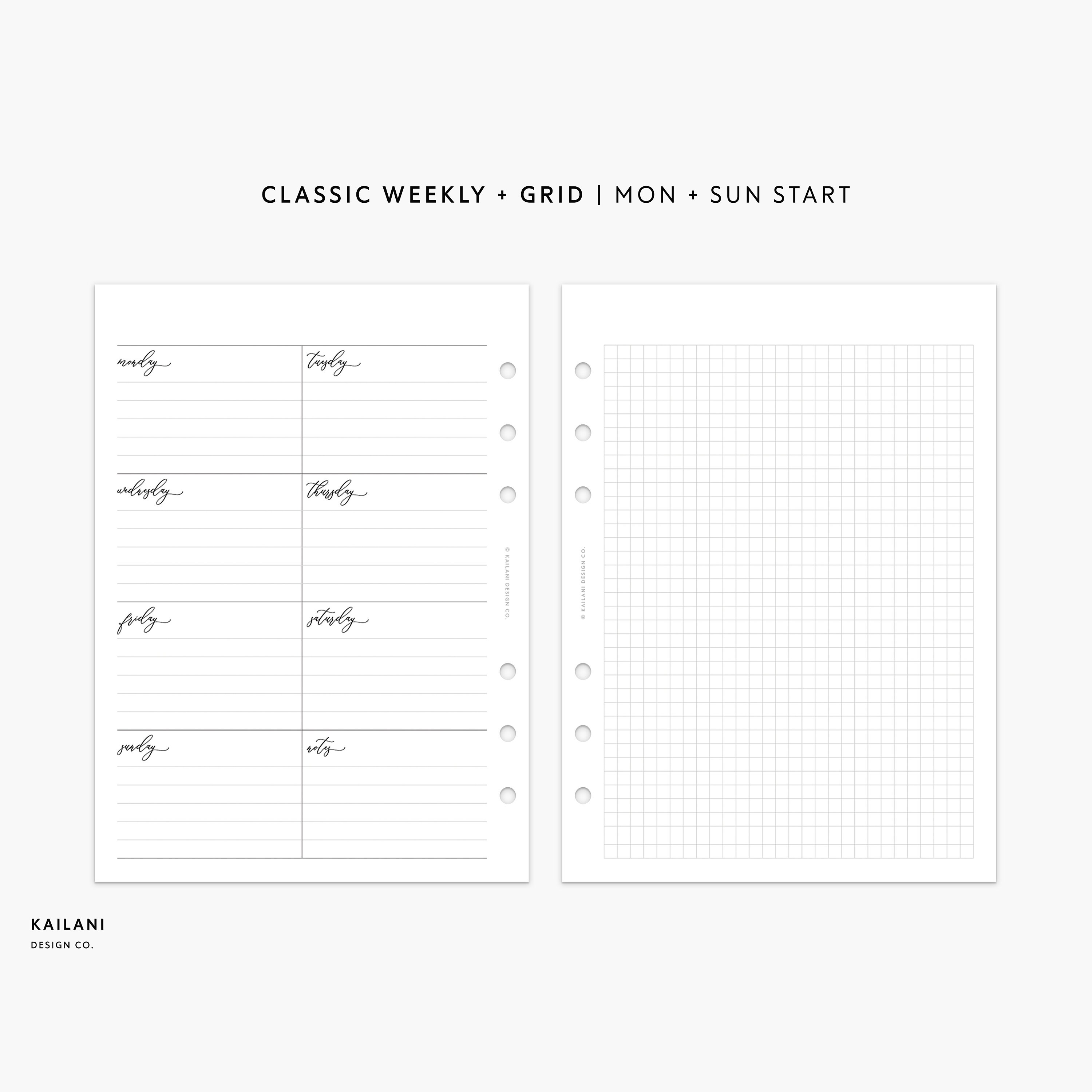 B6 Rings Undated Weekly Planner Inserts, Week on One Page, WO1P, WO2P ...