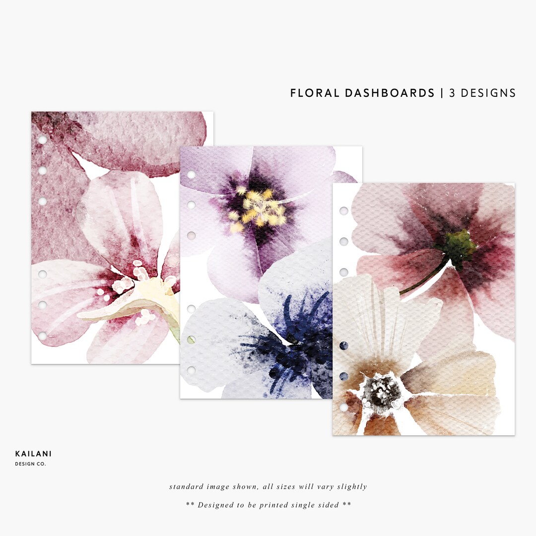 A6 Floral Dashboards, Watercolor Floral, Section Covers, A6 PRINTABLE ...
