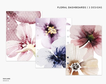 A6 Floral Dashboards, Watercolor Floral, Section Covers, A6 PRINTABLE Dashboard