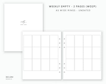 A5 Wide Weekly Planner Erin Condren Inserts, WO2P Blank - A5 Wide Rings, Week on Two Pages, Printable Weekly Planner, Undated Weekly