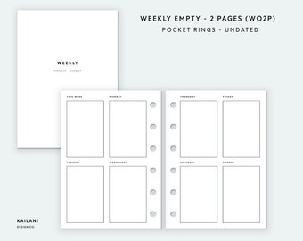 Pocket Rings Weekly Planner Inserts, Undated, Minimalist (Digital Download)