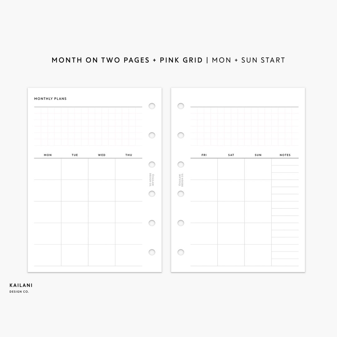 Pocket UNDATED Monthly Planner Printable, Undated Monthly, Month on Two ...