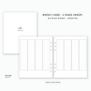 A5 Wide Weekly Planner Erin Condren Inserts, Week on Two Pages, Printable Weekly Planner, Undated Weekly, A5 Wide Insert