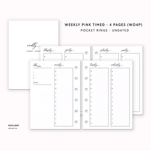 Pocket Rings Inserts, Weekly Planner Inserts, Weekly Agenda, Printable Weekly Planner, Undated Weekly, Minimalist, Pocket Inserts Printable