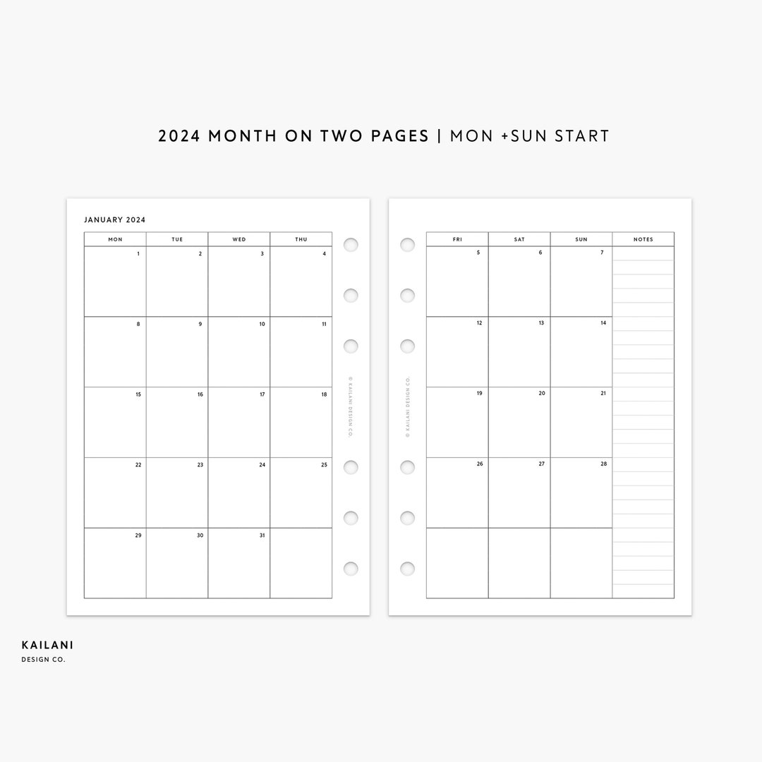 2024 Dated Monthly Planner, A6 Insert Printable, Month on Two Pages ...