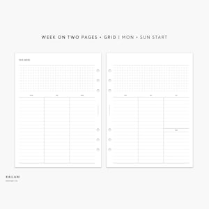 A5 Breit Undatierte Wochenplaner Einlagen, Woche auf zwei Seiten, WO2P, druckbarer Wochenplaner, Undatiert Weekly, A5 Breit Einlage, A5 BREITE GRID