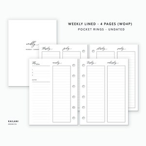 Pocket Rings Inserts, Weekly Planner Inserts, Weekly Agenda, Printable Weekly Planner, Undated Weekly, Minimalist, Pocket Inserts Printable